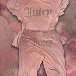 Juicy Couture Blush Pink Velour Rhinestone Logo Set